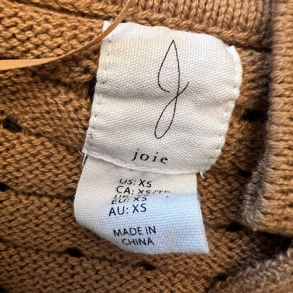 Joie Camel Brown Tan Open Knit Polo Sweater Top women’s  Size XS. - Picture 6 of 7